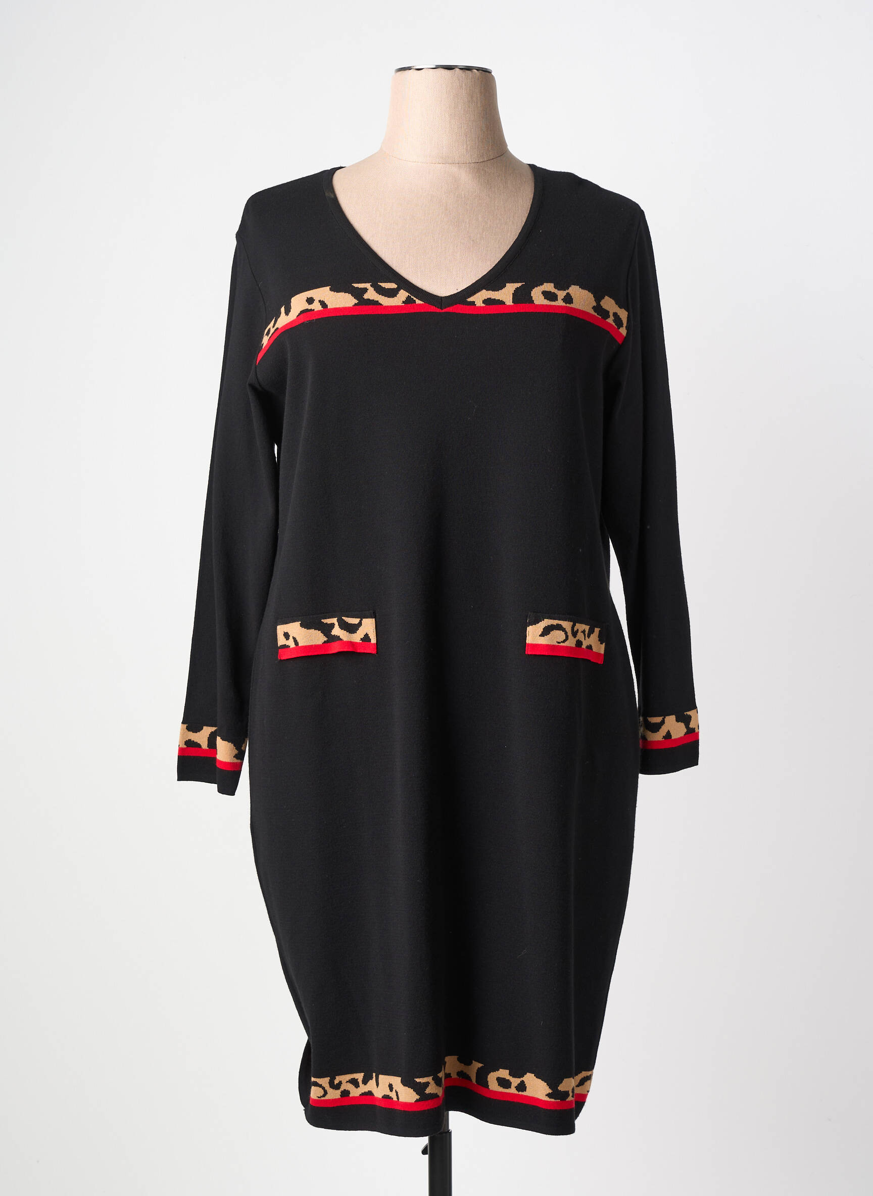 Robe pull col v manches longues noir TWISTER femme