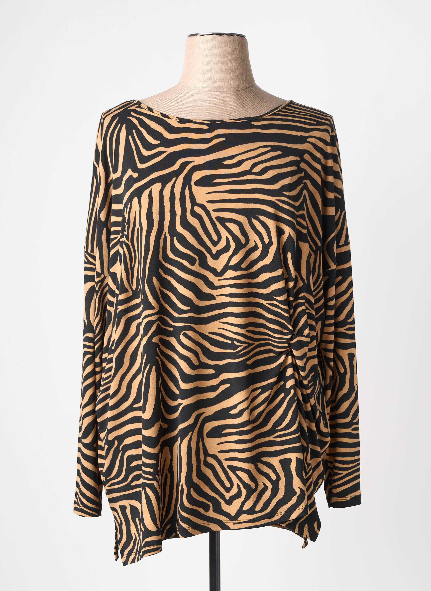 Tunique manches longues imprimé fantaisie marron YOEK femme