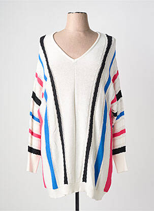 Pull tunique maille tricot manches longues blanc PIMENT ROUGE femme