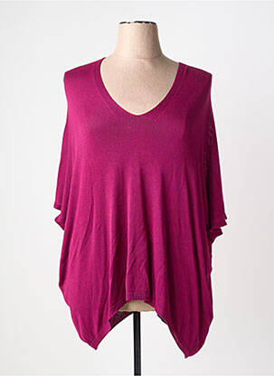 Pull tunique maille fine manches courtes violet C'MELODIE femme