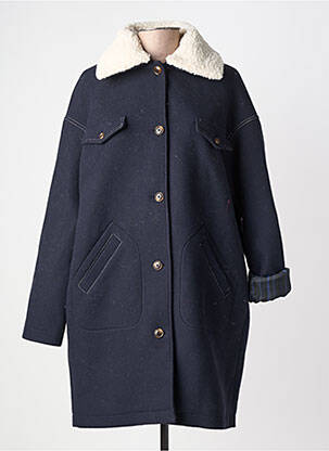 Manteau long coupe droite sans capuche bleu ONE STEP femme