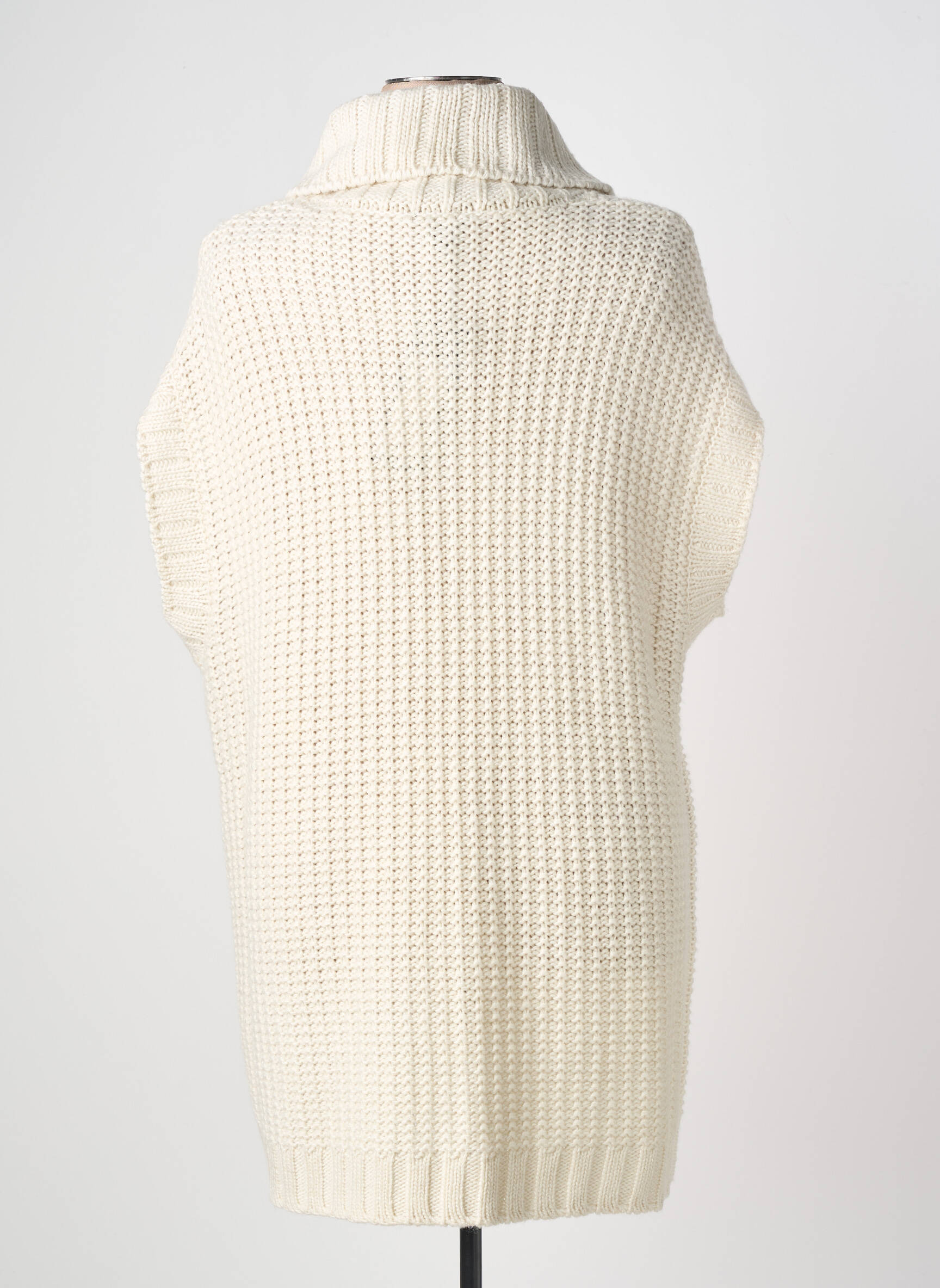 Pull tunique maille tricot manches courtes beige YESTA femme