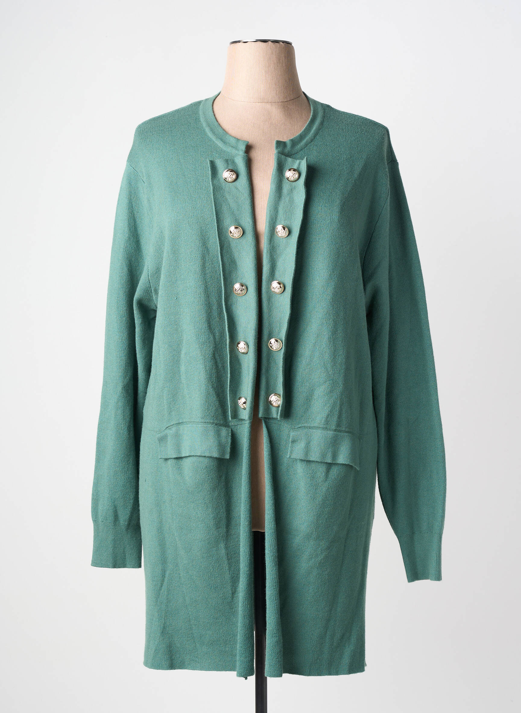 Gilet manches longues col rond vert PIMENT ROUGE femme