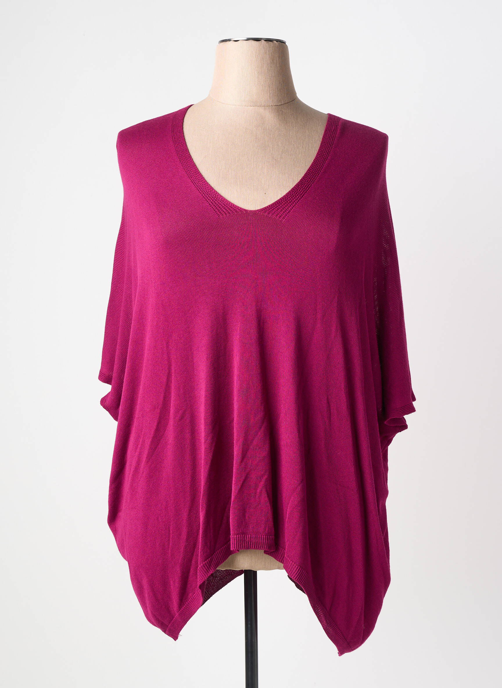 Pull tunique maille fine manches courtes violet C'MELODIE femme