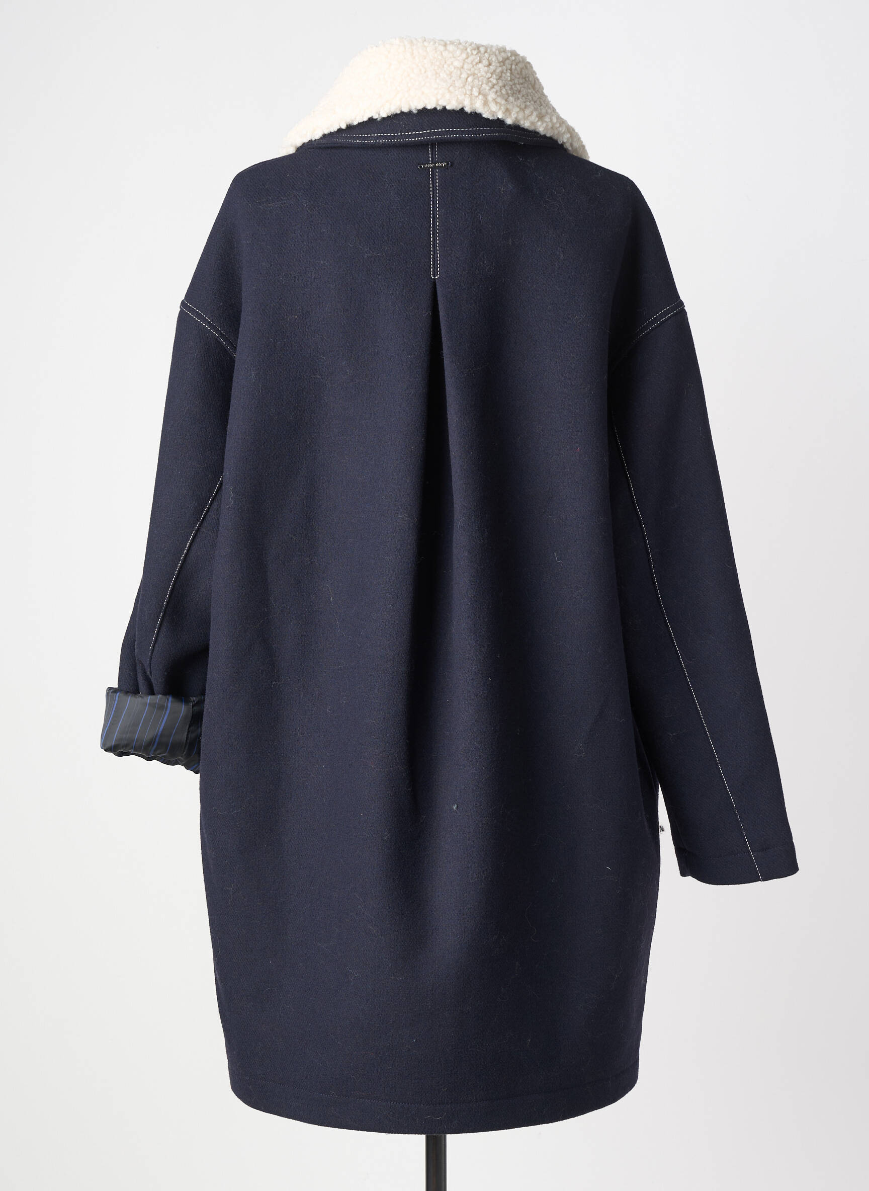 Manteau long coupe droite sans capuche bleu ONE STEP femme