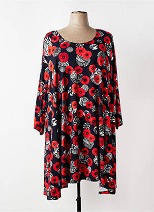 Robe mi-longue imprimé fleurs manches 3/4 rouge OLIVER JUNG femme