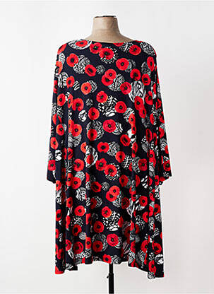 Robe mi-longue imprimé fleurs manches 3/4 rouge OLIVER JUNG femme