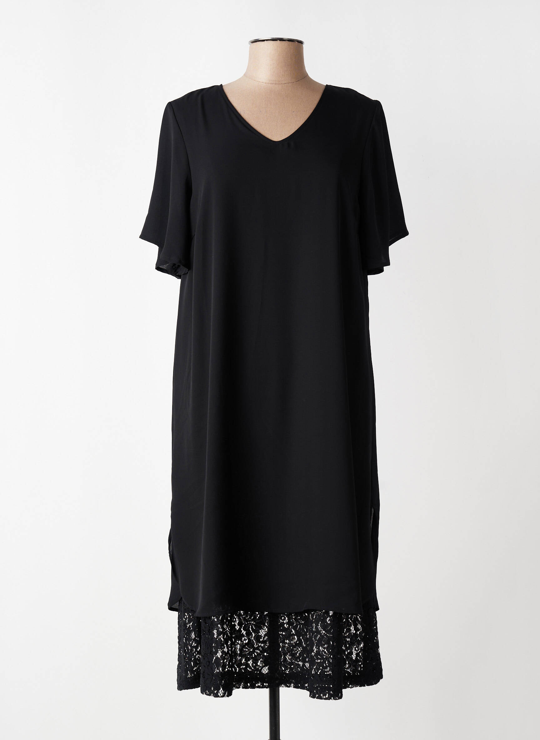 Robe mi-longue coupe fluide manches courtes noir CISO femme