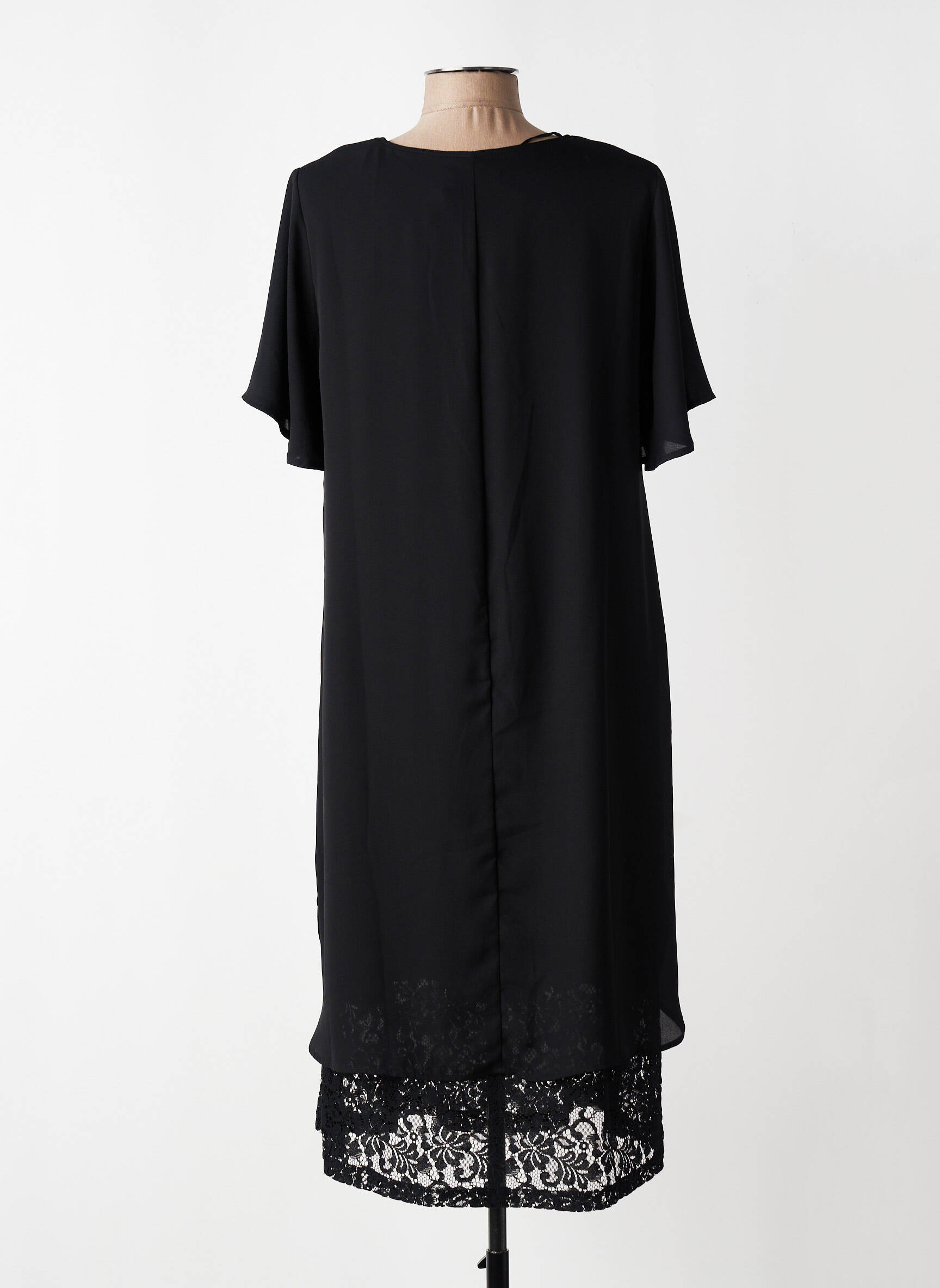 Robe mi-longue coupe fluide manches courtes noir CISO femme
