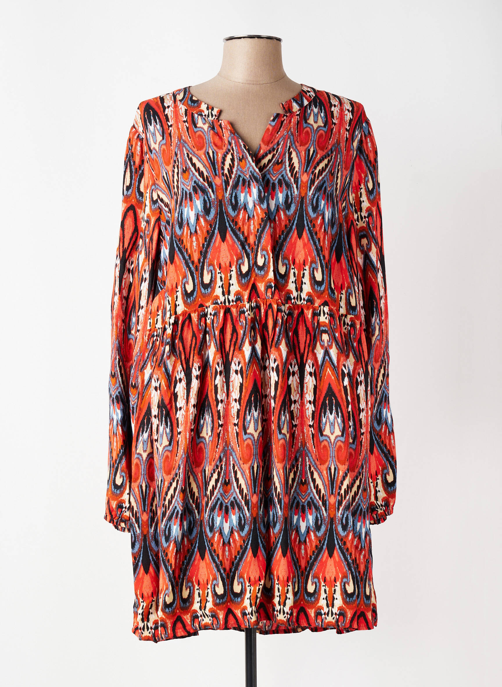Robe mi-longue coupe fluide manches longues orange CISO femme