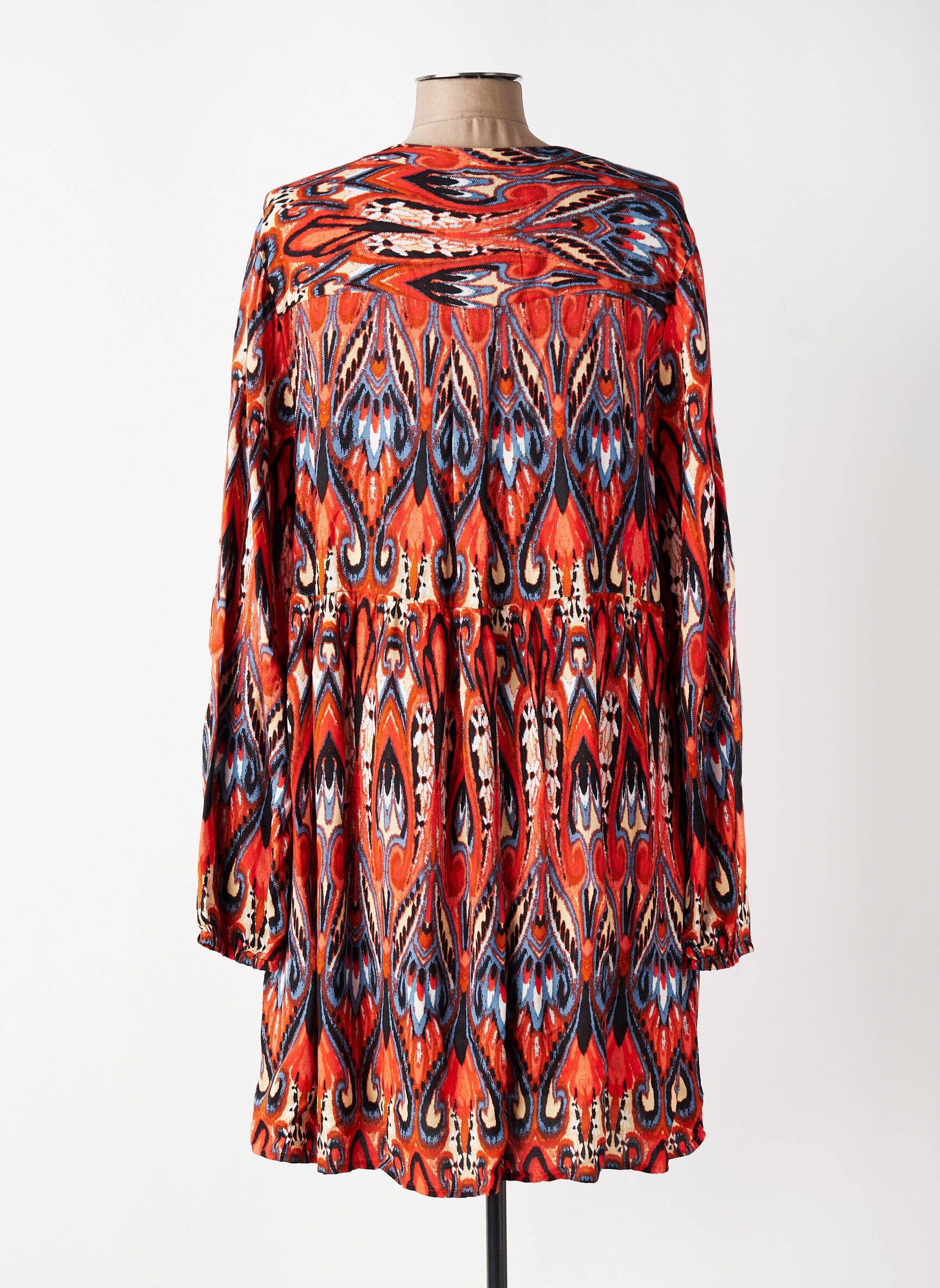 Robe mi-longue coupe fluide manches longues orange CISO femme