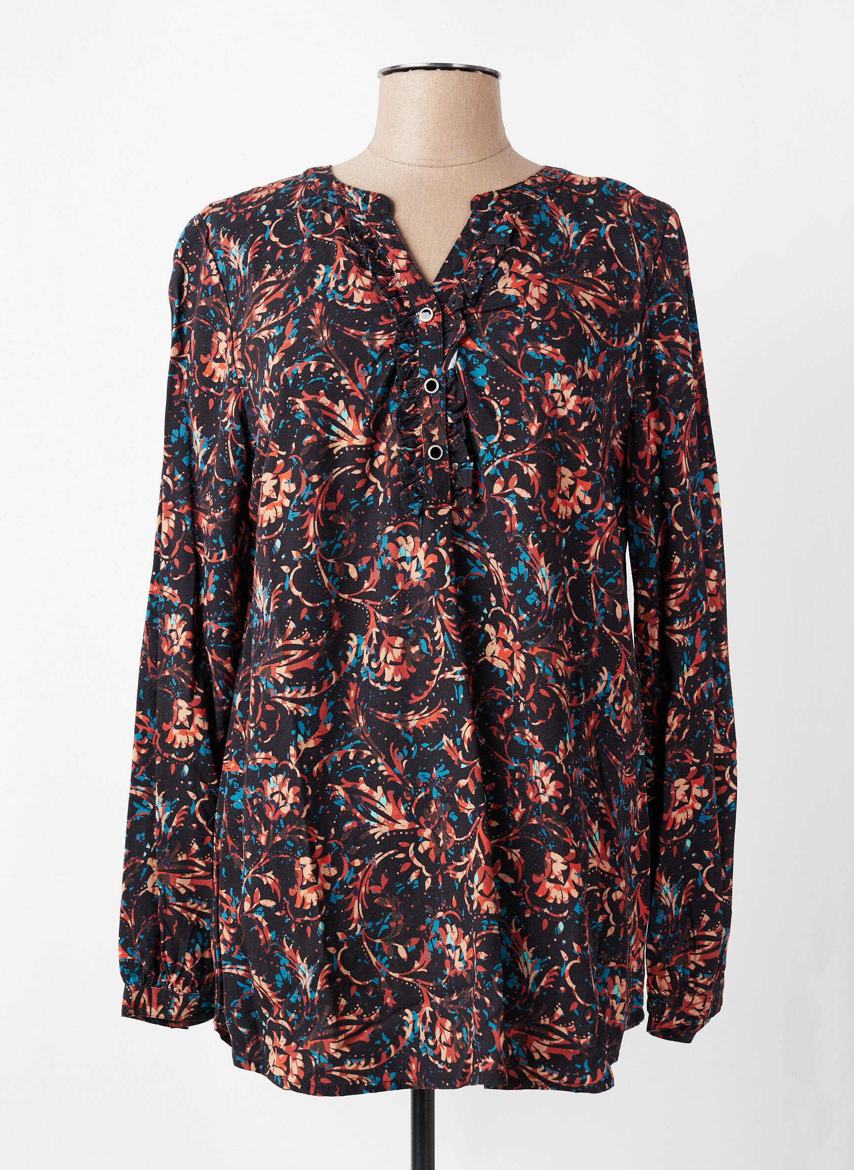 Blouse tissage popeline manches longues noir CISO femme