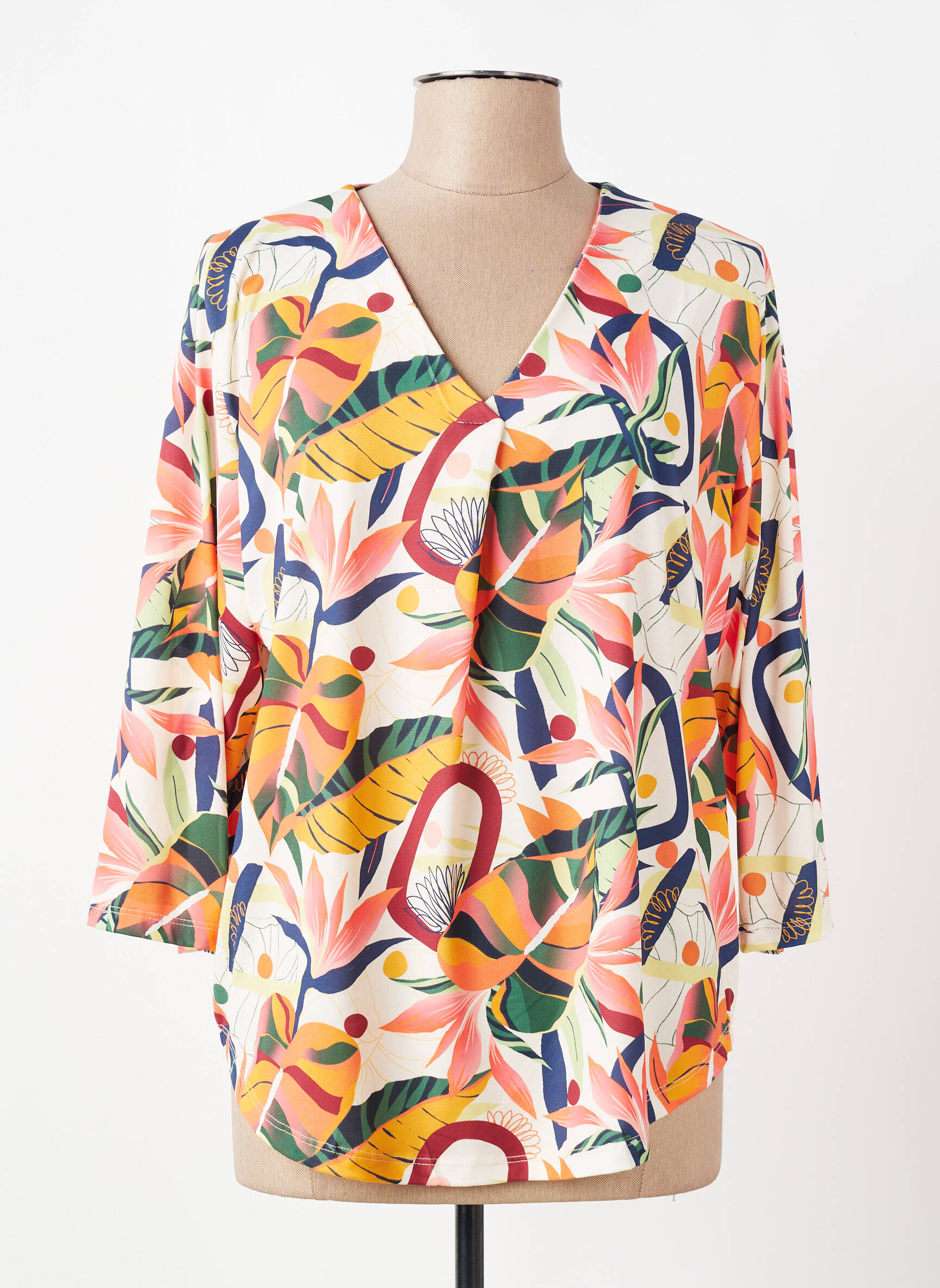Blouse imprimé fleurs manches 3/4 jaune KYZAA femme