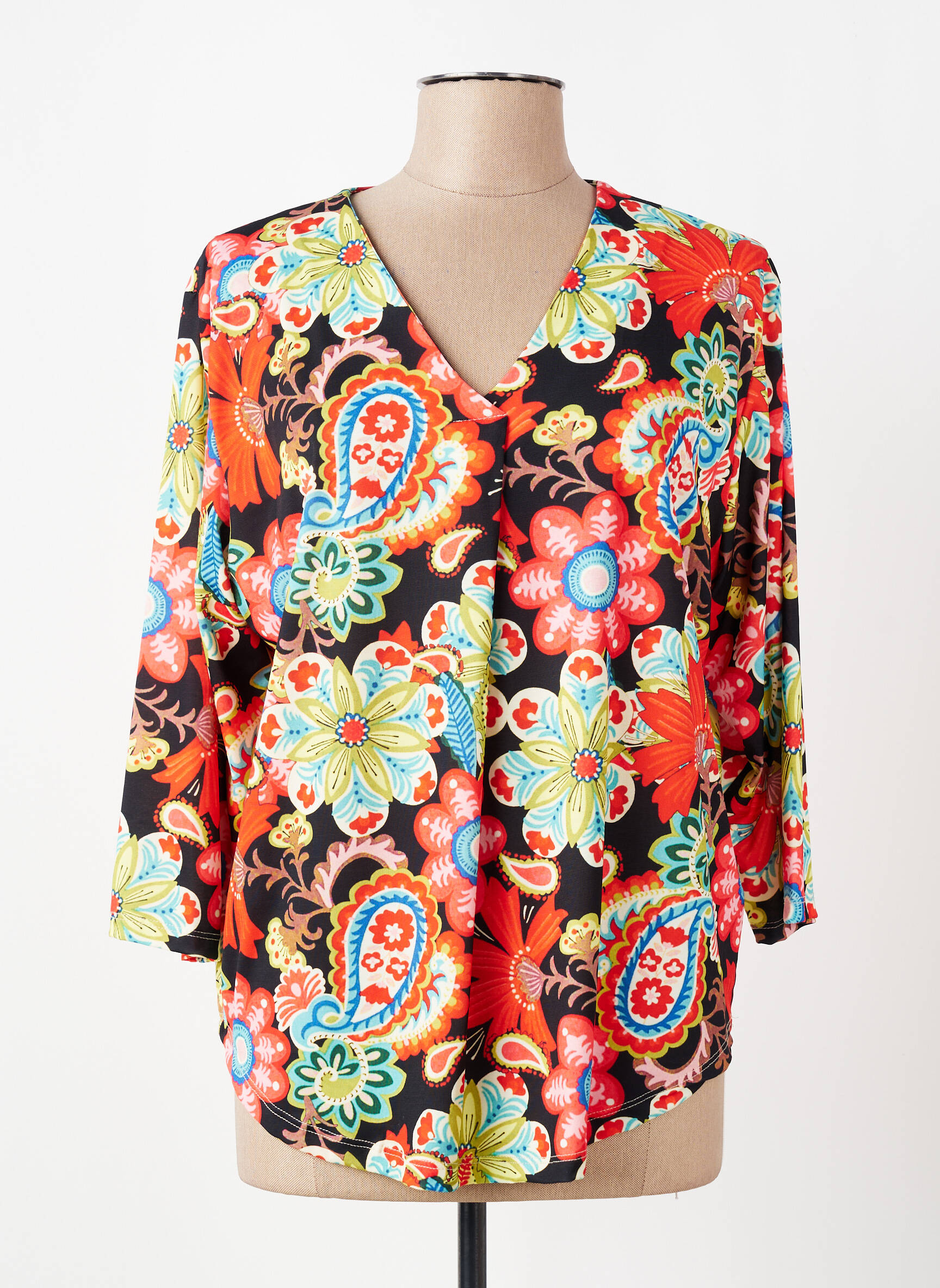 Blouse imprimé fleurs manches 3/4 rouge KYZAA femme
