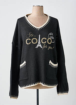 Pull coupe droite manches longues noir AU SOLEIL DE ST TROPEZ femme