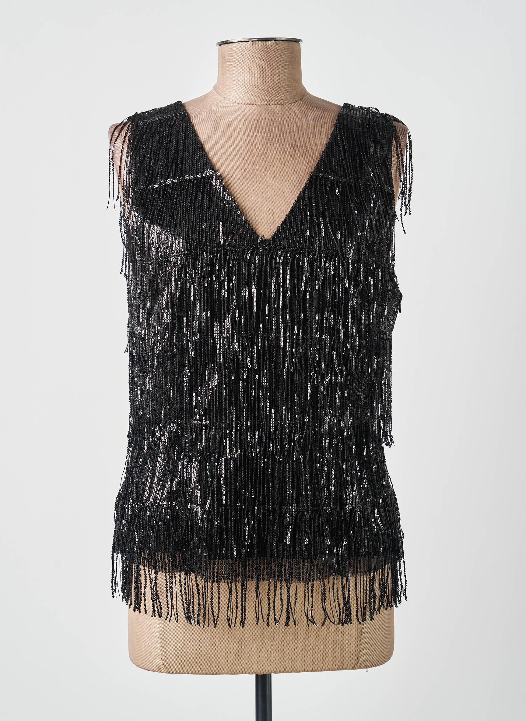 Top col v sans manche noir NATHALIE CHAIZE femme