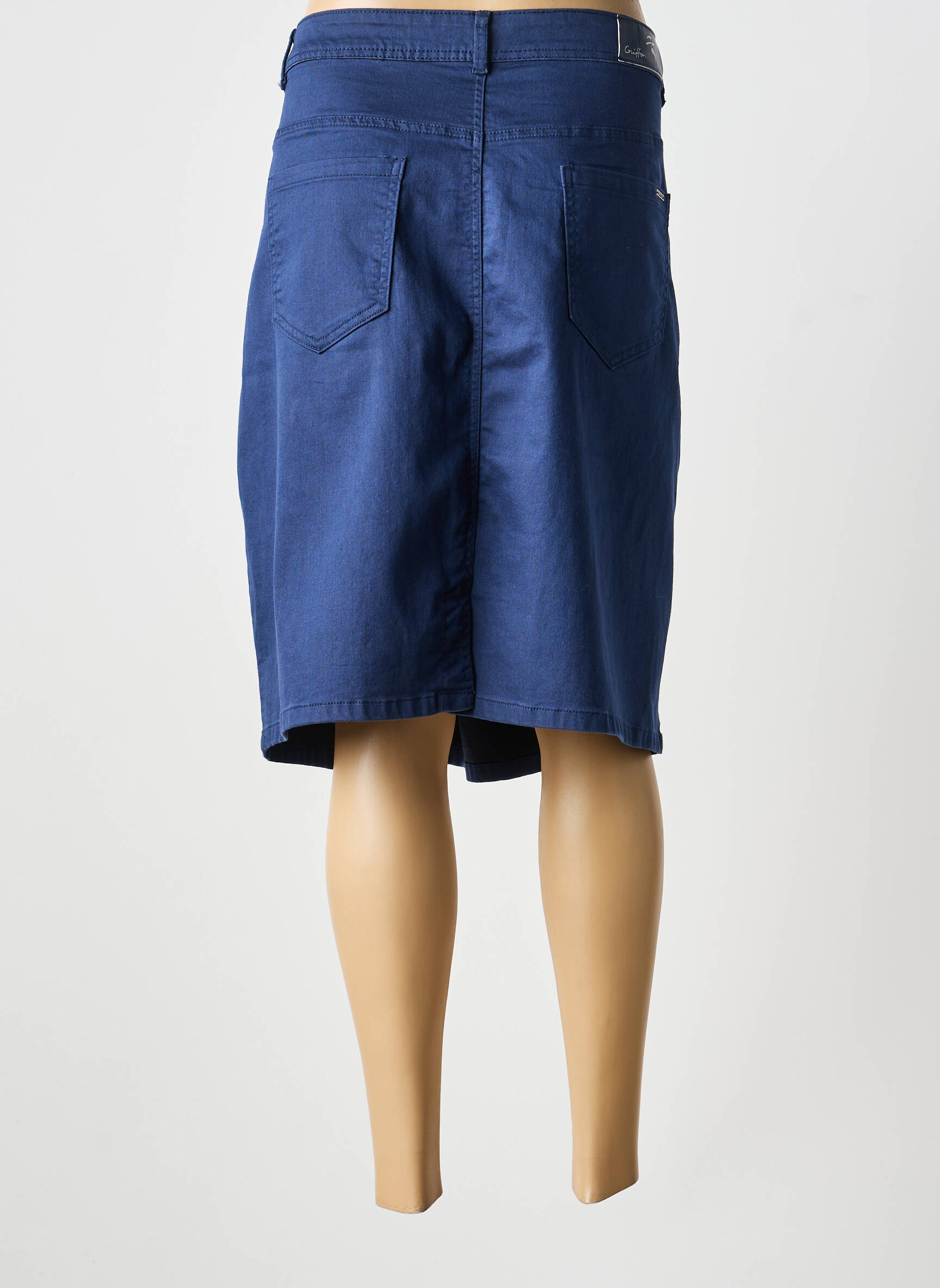 Jupe mi-longue coupe droite bleu GRIFFON femme