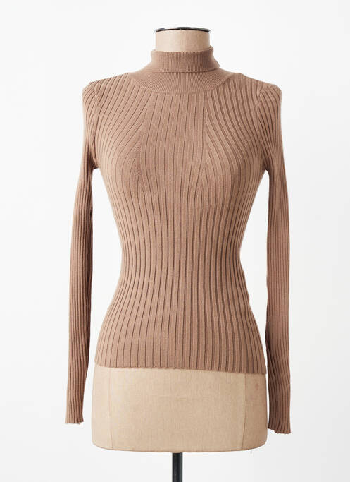 Pull col roulé marron PIECES femme