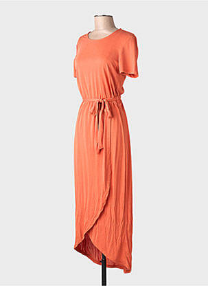 Robe mi-longue manches courtes manches courtes orange OBJECT femme