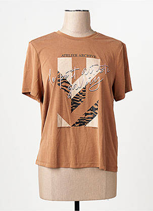 T-shirt col rond manches courtes marron ONLY femme