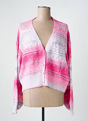 Gilet manches longues col rond rose ONLY femme