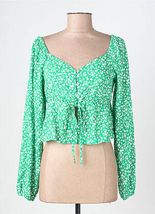 Top col v manches longues vert ONLY femme