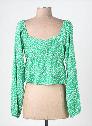 Top col v manches longues vert ONLY femme