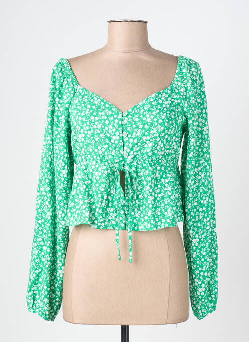 Top col v manches longues vert ONLY femme