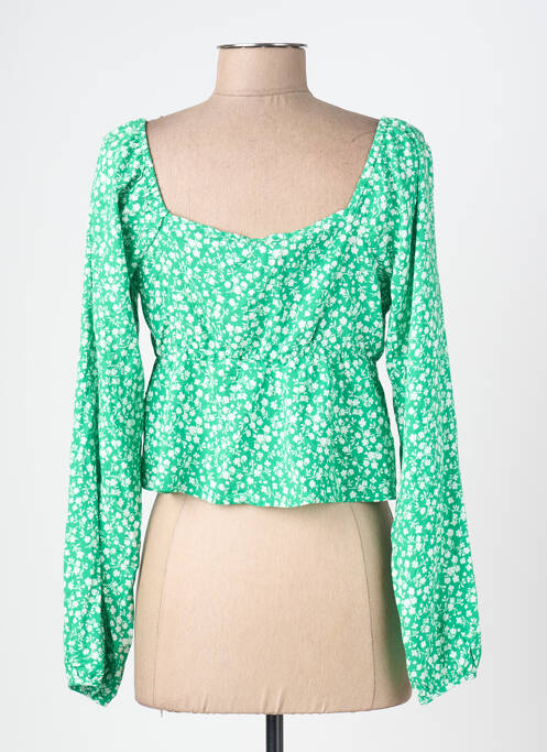 Top col v manches longues vert ONLY femme
