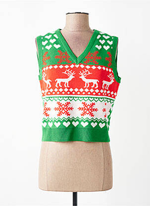 Pull col v sans manche vert ONLY femme