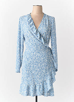 Robe mi-longue col v bleu ONLY femme