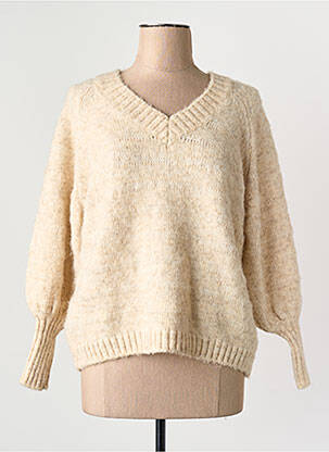 Pull col v manches longues beige ONLY femme