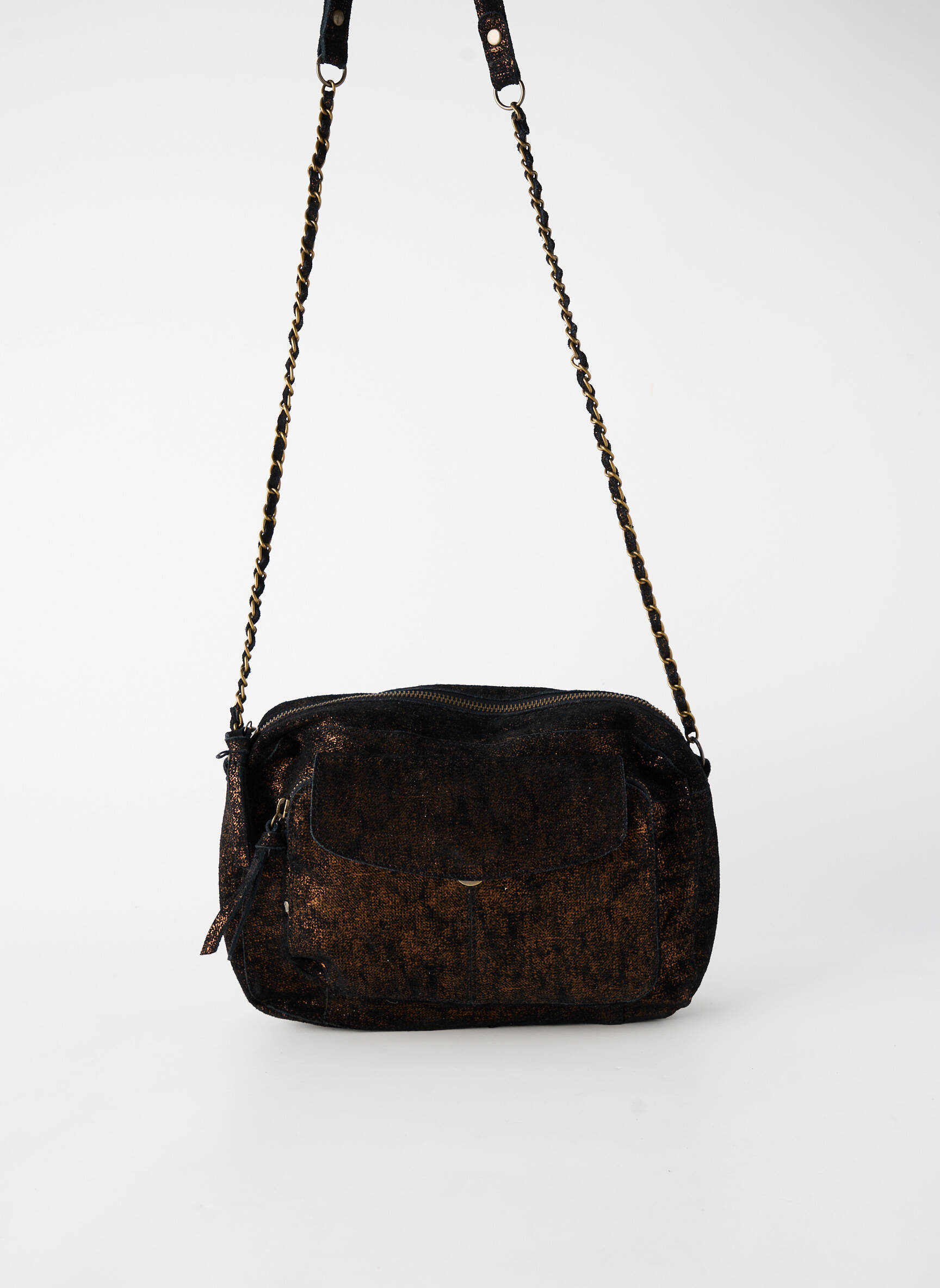 Sac fermeture zippée marron PIECES femme