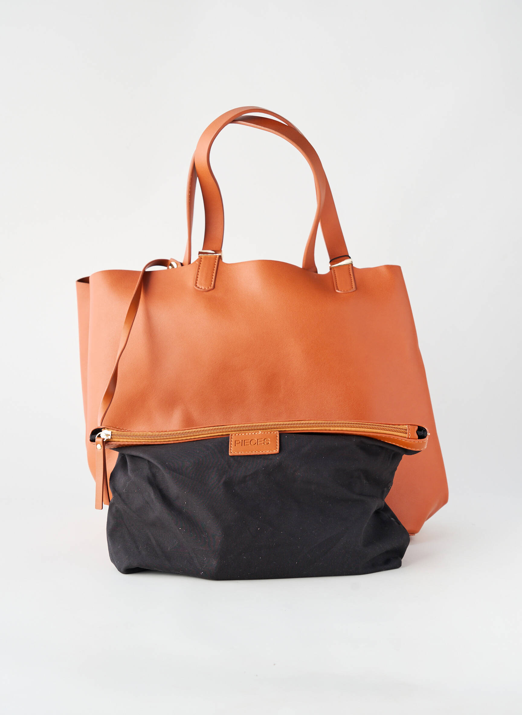 Sac poignée 2 anses de portée marron PIECES femme