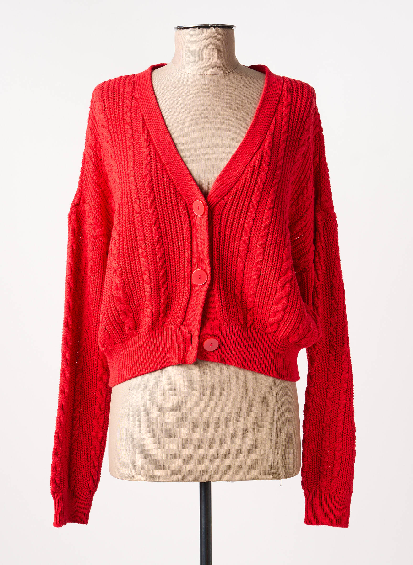 Gilet manches longues col v rouge ONLY femme