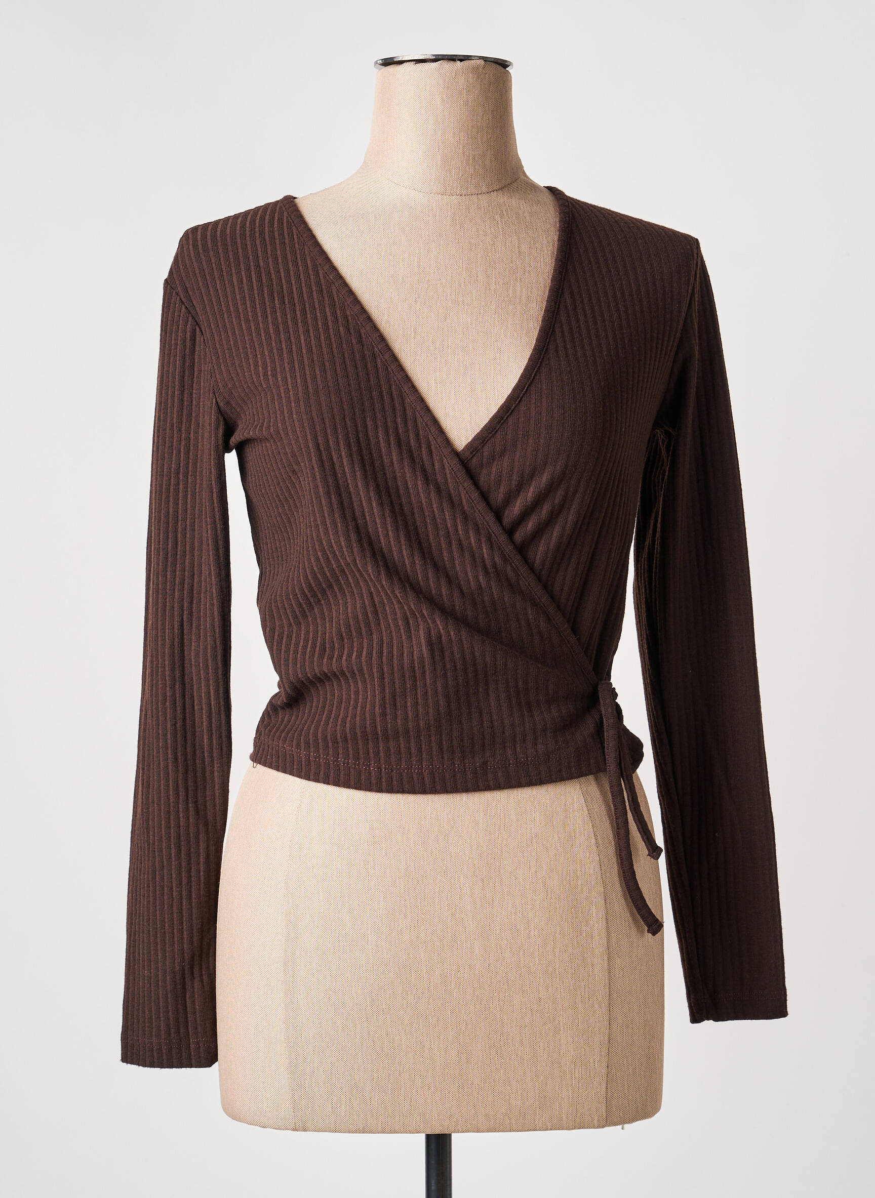 Gilet cache-cœur manches longues marron ONLY femme