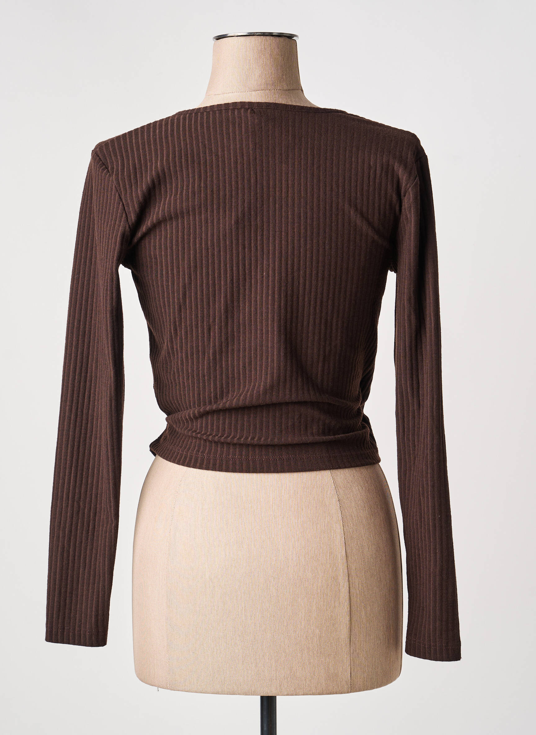 Gilet cache-cœur manches longues marron ONLY femme
