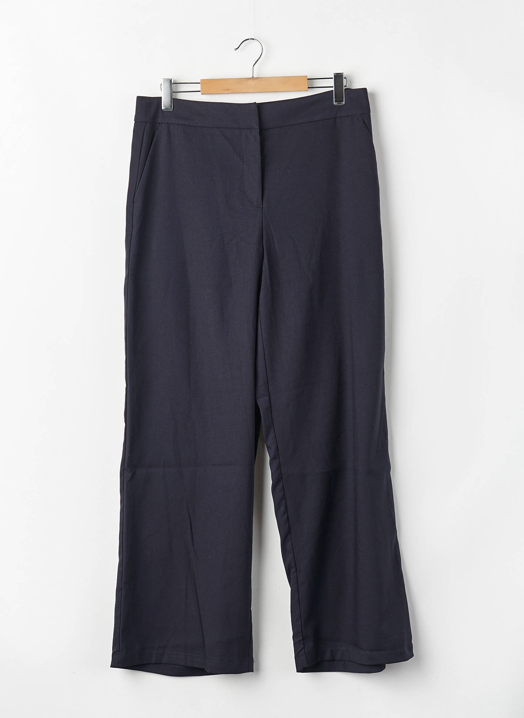 Pantalon droit fermeture zippée sous rabat avec crochet taille haute bleu VERO MODA femme