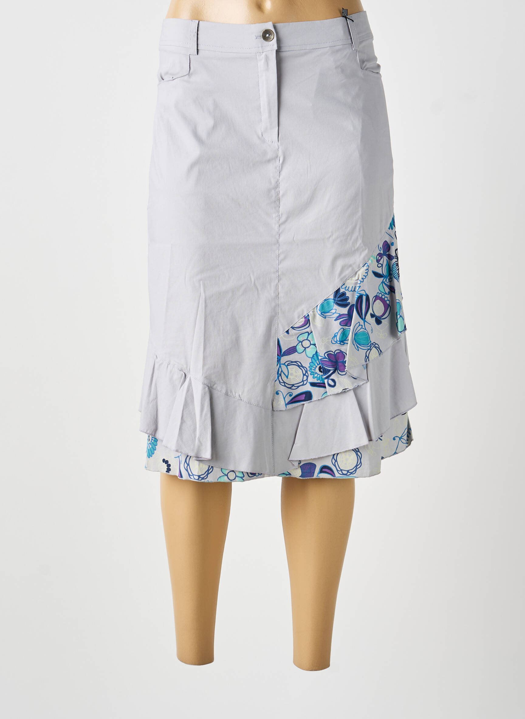 Jupe mi-longue gris MULTIPLES femme