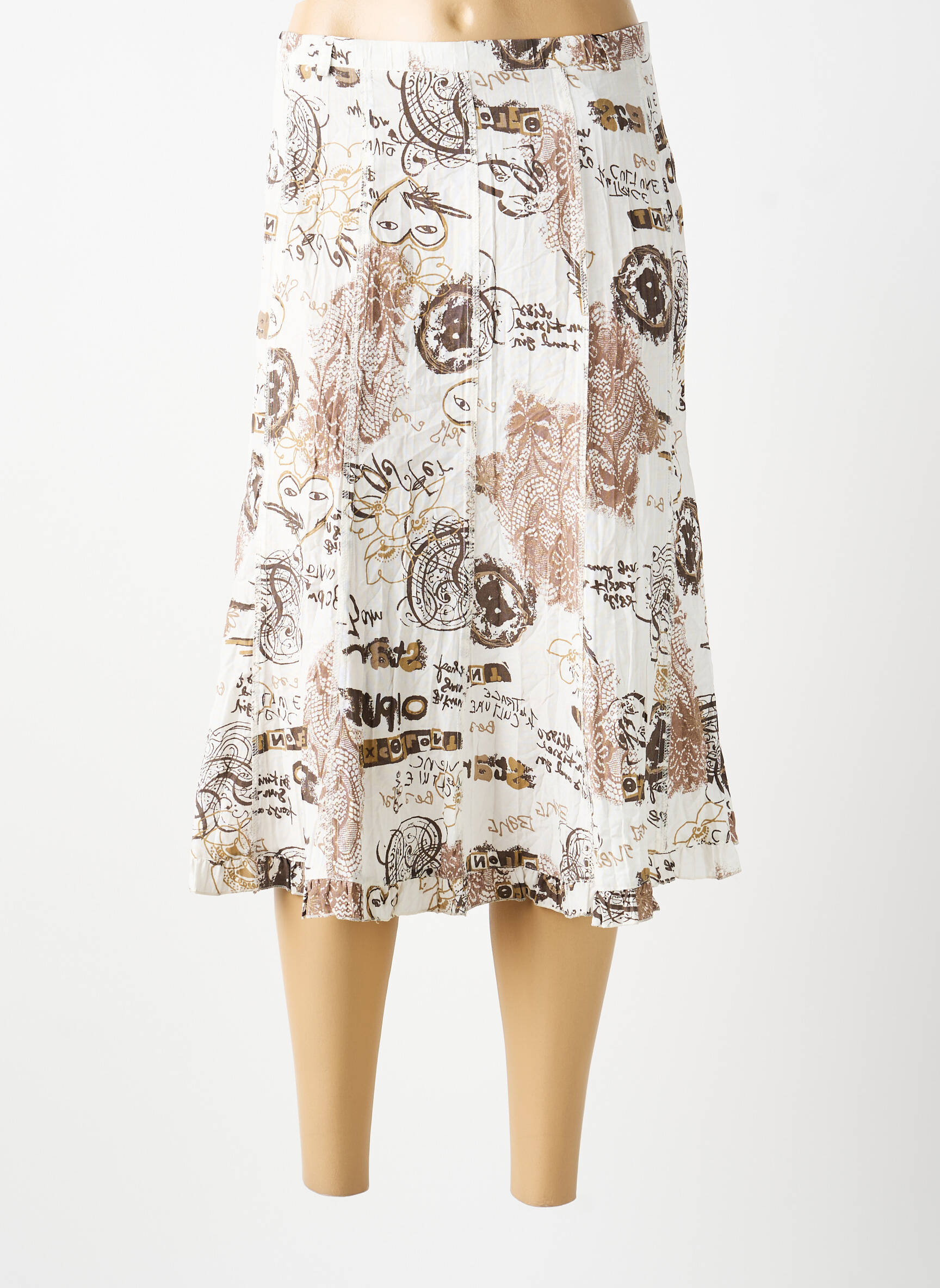 Jupe mi-longue marron MULTIPLES femme