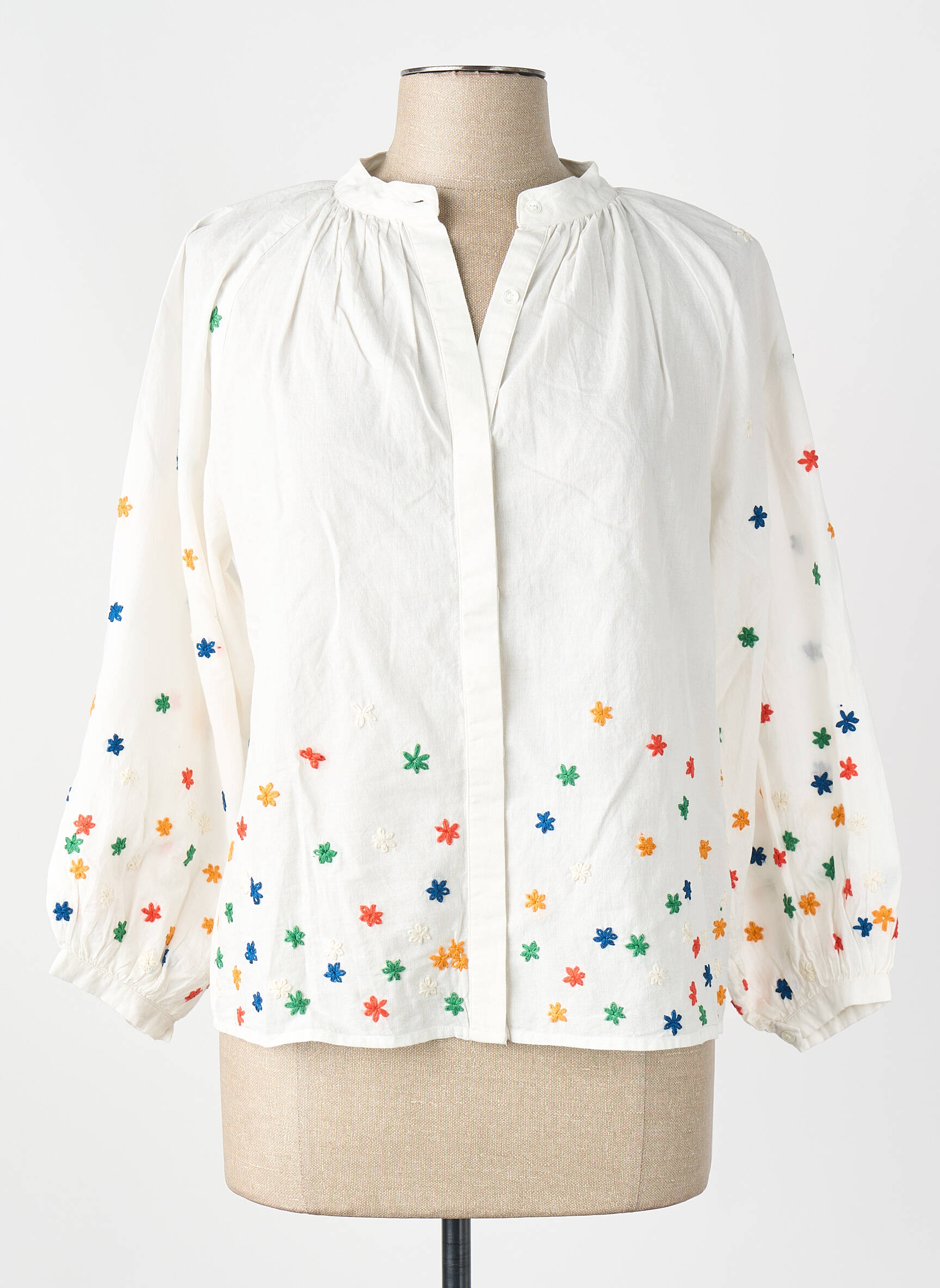 Chemisier col mao manches longues blanc V.DE.VINSTER femme