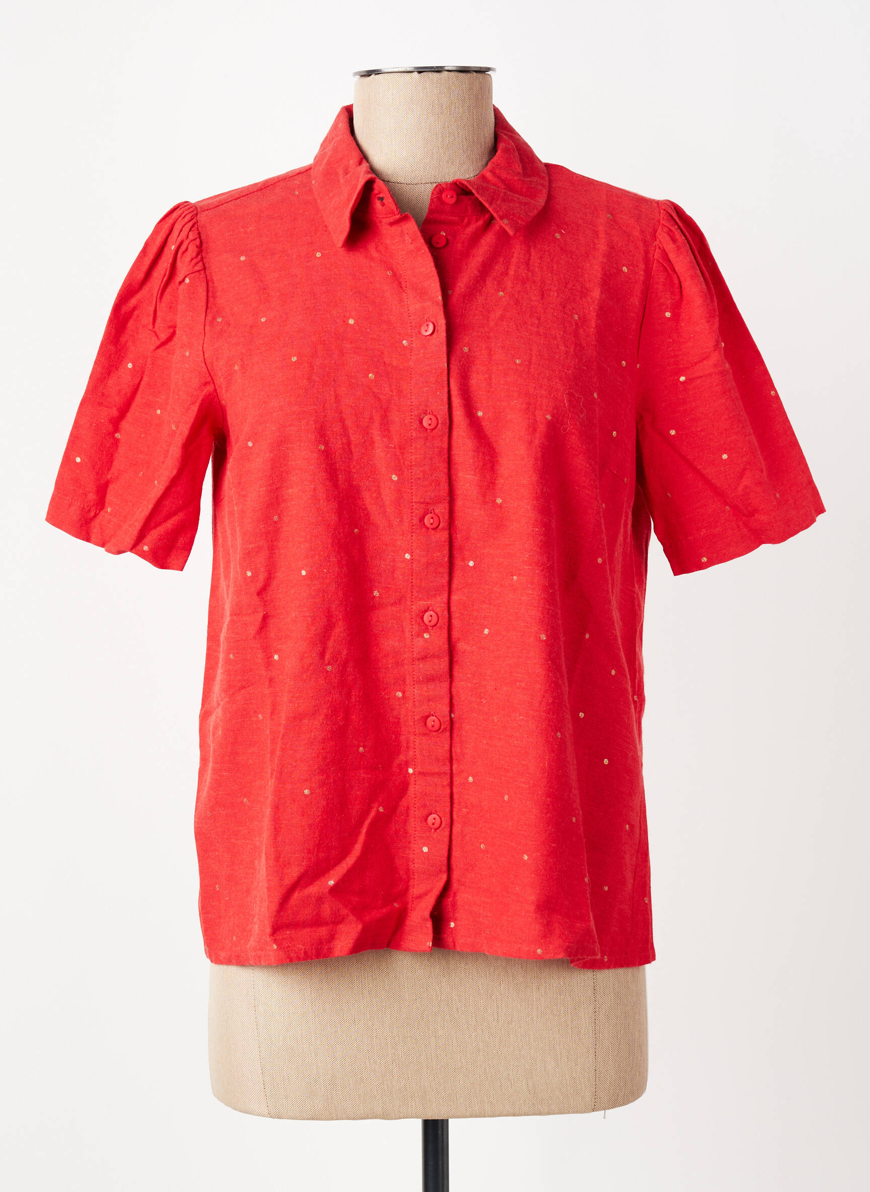 Chemisier col chemisier manches courtes rouge PIECES femme